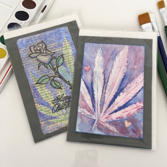 Handmade Cannabis Marijuana Greeting Cards Set of2 - Picture 1 of 4